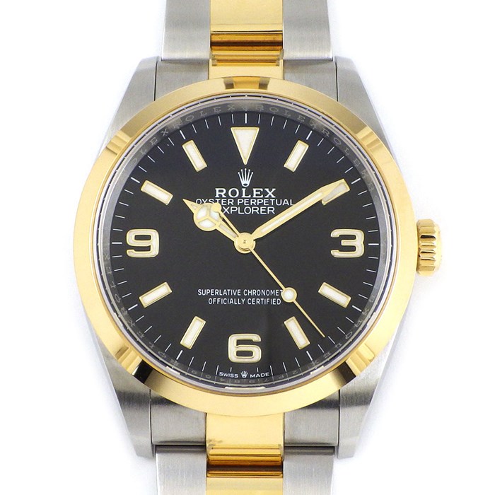 ロレックス Rolex 腕時計 エクスプローラー 36 124273 ブラック文字盤 黒 夜光インデックス オイスターブレス ロレゾール K18YG オイスタースチール SS 自動巻き 【中古】