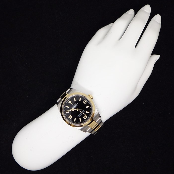 ロレックス Rolex 腕時計 エクスプローラー 36 124273 ブラック文字盤 黒 夜光インデックス オイスターブレス ロレゾール K18YG オイスタースチール SS 自動巻き 【中古】