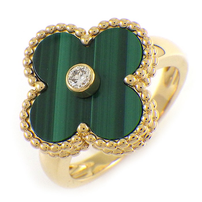 ヴァンクリーフ＆アーペル Van Cleef & Arpels リング ヴィンテージアルハンブラ VCARO3QM49 マラカイト 1ポイント ダイヤモンド 0.05ct K18YG 9号 / #49 【中古】