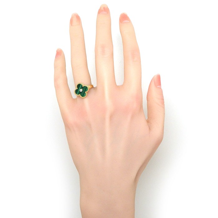 ヴァンクリーフ＆アーペル Van Cleef & Arpels リング ヴィンテージアルハンブラ VCARO3QM49 マラカイト 1ポイント ダイヤモンド 0.05ct K18YG 9号 / #49 【中古】
