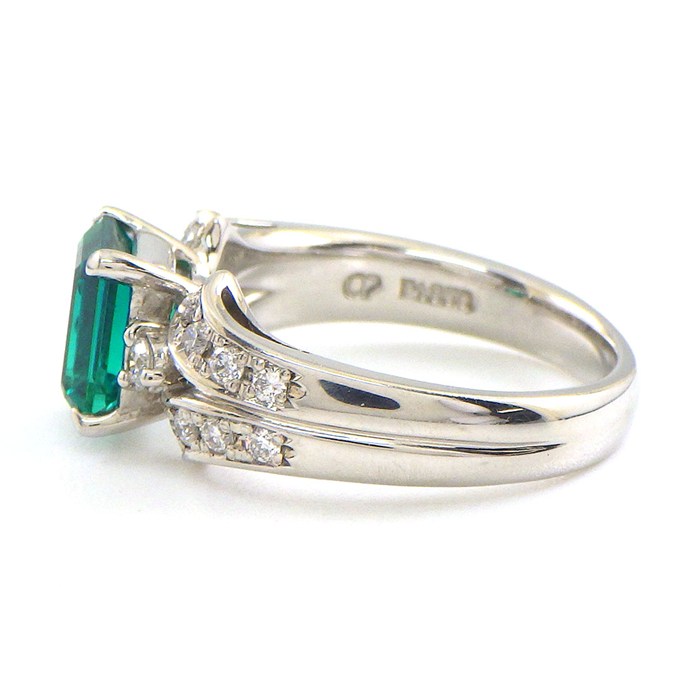 【クレサンベール 合成エメラルド ダイヤモンド】 リング クレサンベール 合成エメラルド 1.08ct ダイヤモンド 計0.27ct PT950 9号 【中古】