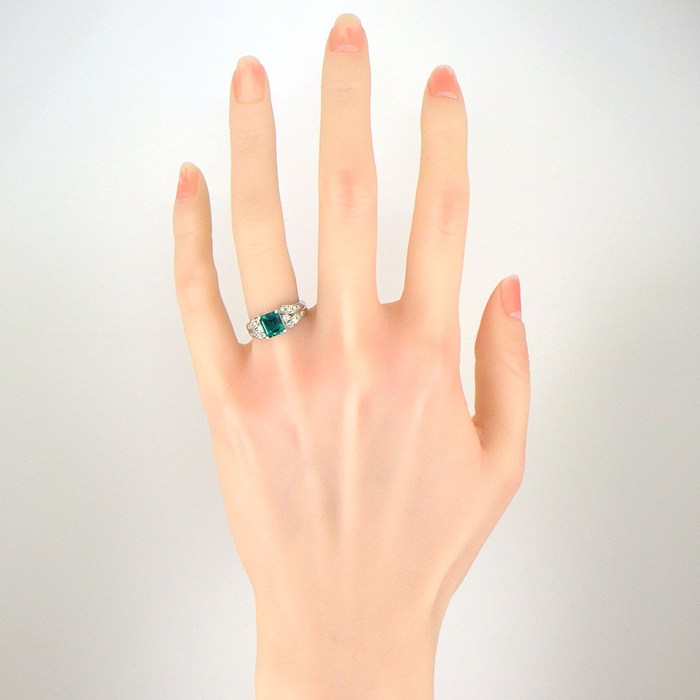 【クレサンベール 合成エメラルド ダイヤモンド】 リング クレサンベール 合成エメラルド 1.08ct ダイヤモンド 計0.27ct PT950 9号 【中古】