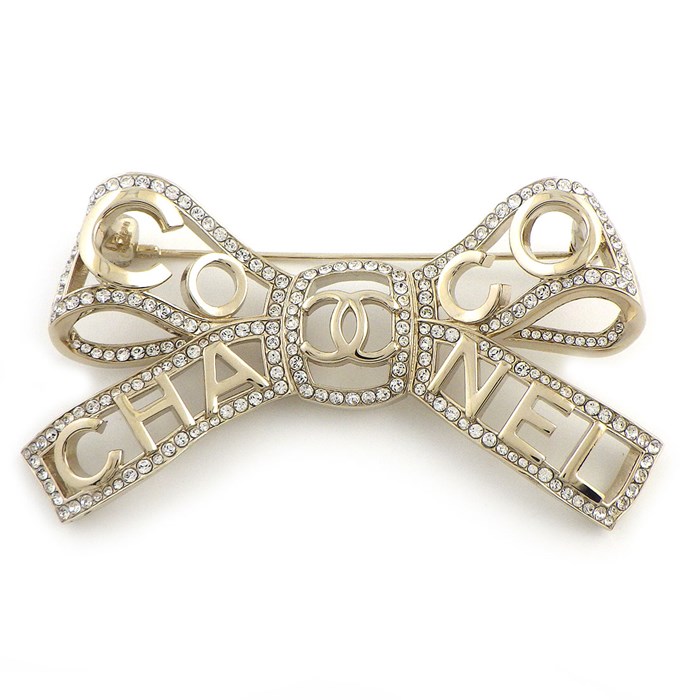 シャネル CHANEL ブローチ ココマーク ボウ リボン ロゴ ライン 
