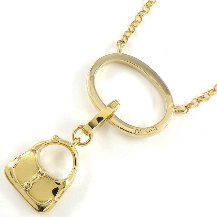 グッチ GUCCI ネックレス オーバル サークル ジャッキー ワンショルダー バッグモチーフ チャーム K18YG 【中古】