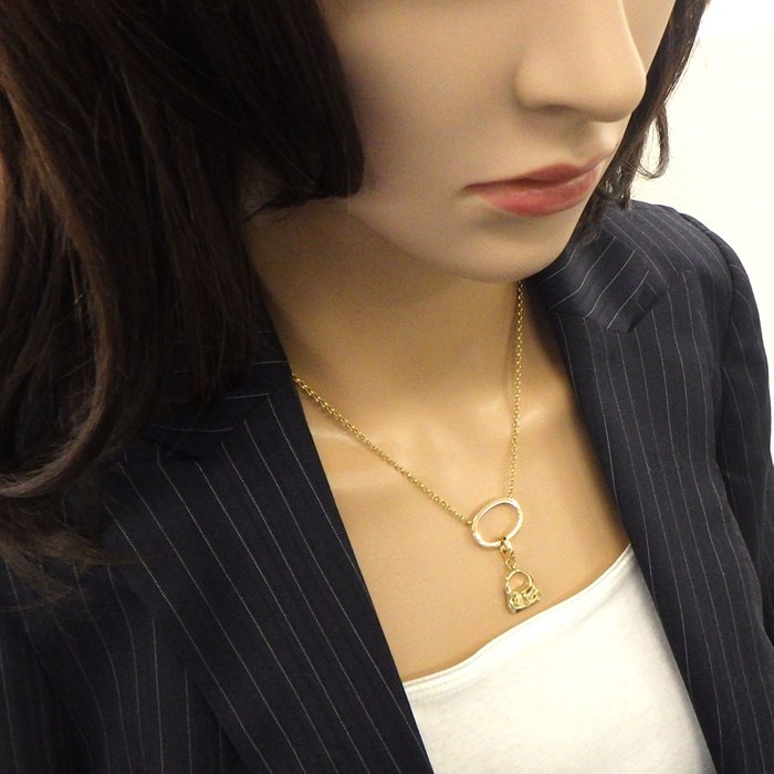 グッチ GUCCI ネックレス オーバル サークル ジャッキー ワンショルダー バッグモチーフ チャーム K18YG 【中古】