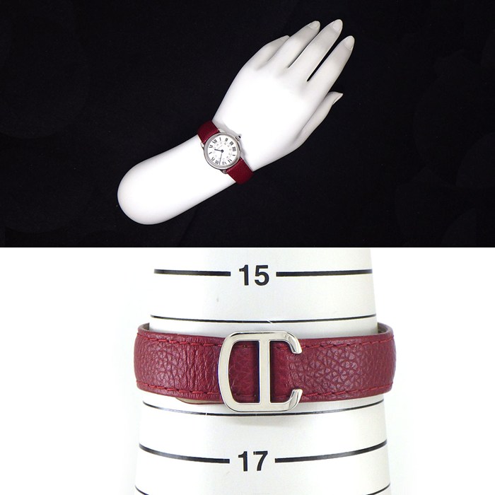 カルティエ Cartier 腕時計 ロンドソロ WSRN0019 シルバー文字盤 ローマンインデックス レッド レザーベルト SS クオーツアナログ 【中古】