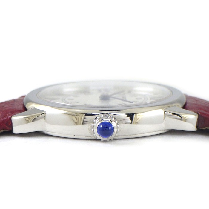 カルティエ Cartier 腕時計 ロンドソロ WSRN0019 シルバー文字盤 ローマンインデックス レッド レザーベルト SS クオーツアナログ 【中古】