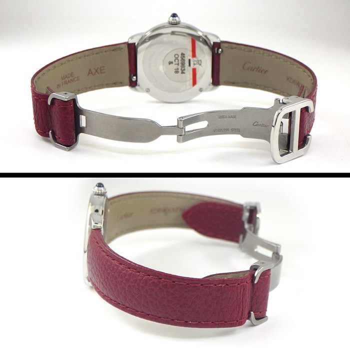 カルティエ Cartier 腕時計 ロンドソロ WSRN0019 シルバー文字盤 ローマンインデックス レッド レザーベルト SS クオーツアナログ 【中古】