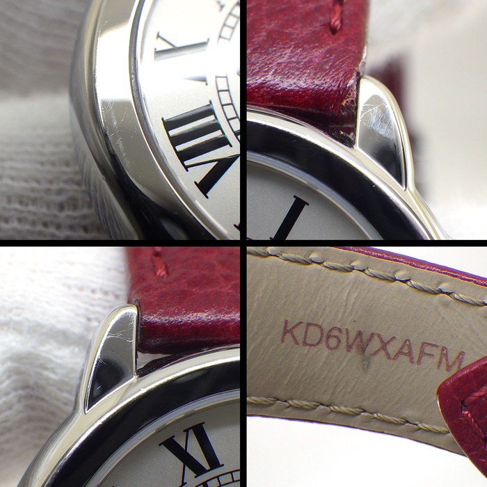 カルティエ Cartier 腕時計 ロンドソロ WSRN0019 シルバー文字盤 ローマンインデックス レッド レザーベルト SS クオーツアナログ 【中古】