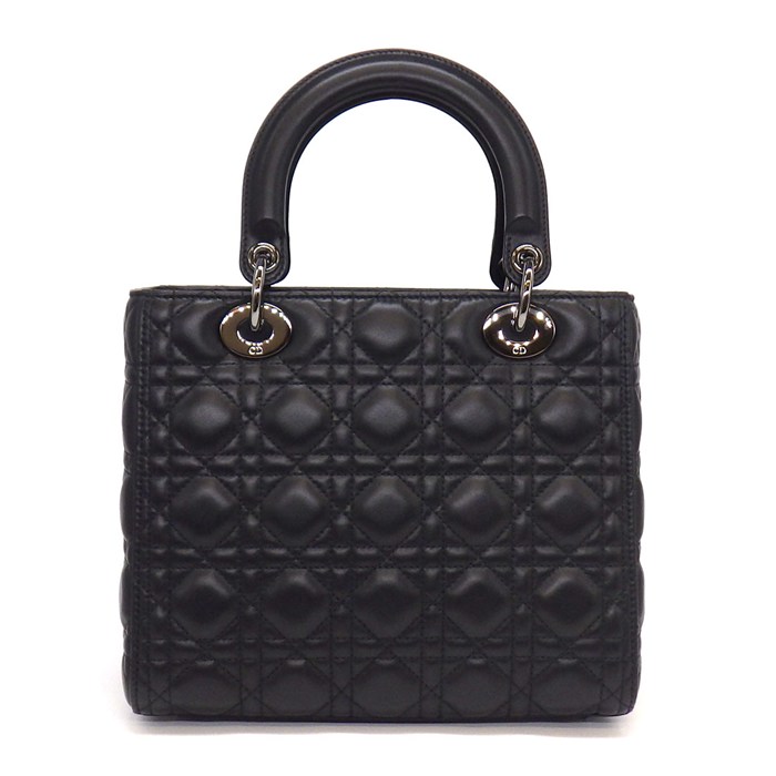 ディオール Dior ハンドバッグ レディディオール ミディアム M0565BNGE ブラック カナージュラムスキン ガンメタル金具 【中古】