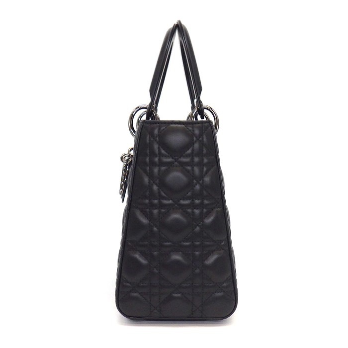 ディオール Dior ハンドバッグ レディディオール ミディアム M0565BNGE ブラック カナージュラムスキン ガンメタル金具 【中古】