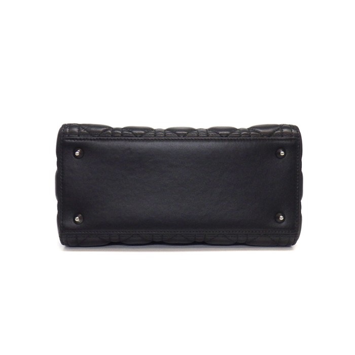 ディオール Dior ハンドバッグ レディディオール ミディアム M0565BNGE ブラック カナージュラムスキン ガンメタル金具 【中古】