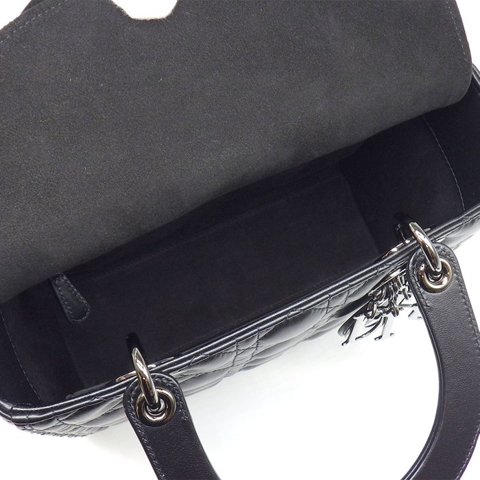 ディオール Dior ハンドバッグ レディディオール ミディアム M0565BNGE ブラック カナージュラムスキン ガンメタル金具 【中古】