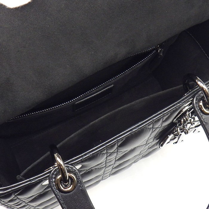 ディオール Dior ハンドバッグ レディディオール ミディアム M0565BNGE ブラック カナージュラムスキン ガンメタル金具 【中古】
