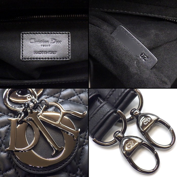 ディオール Dior ハンドバッグ レディディオール ミディアム M0565BNGE ブラック カナージュラムスキン ガンメタル金具 【中古】