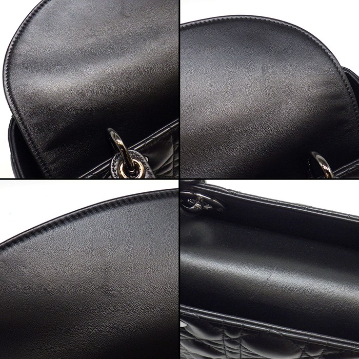 ディオール Dior ハンドバッグ レディディオール ミディアム M0565BNGE ブラック カナージュラムスキン ガンメタル金具 【中古】