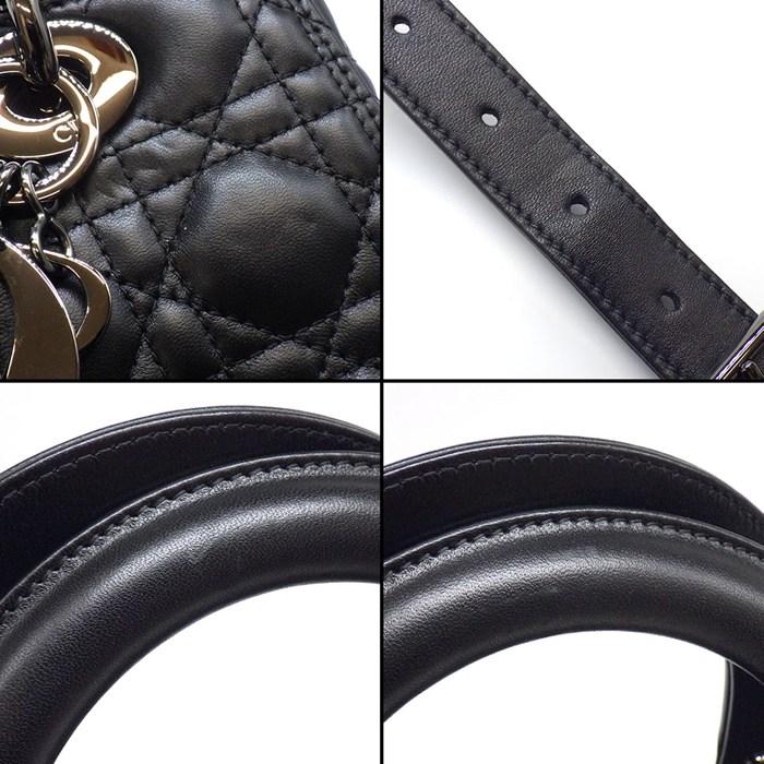 ディオール Dior ハンドバッグ レディディオール ミディアム M0565BNGE ブラック カナージュラムスキン ガンメタル金具 【中古】
