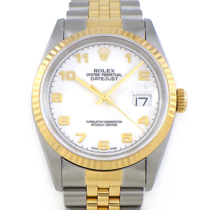 ロレックス Rolex 腕時計 デイトジャスト 16233 U番 1997年製 アラビックインデックス ホワイト文字盤 K18YG SS 自動巻き 【中古】