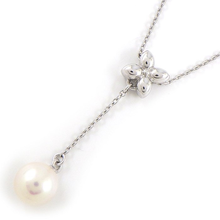 タサキ 田崎真珠 TASAKI ネックレス フラワーモチーフ スウィング ドロップ 1ポイント パール 6.5mm珠 K18WG 【中古】