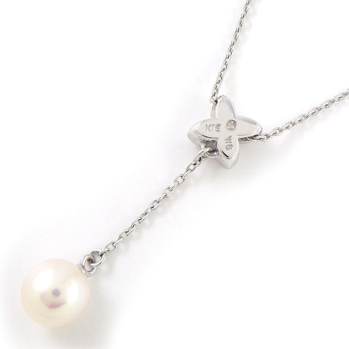 タサキ 田崎真珠 TASAKI ネックレス フラワーモチーフ スウィング ドロップ 1ポイント パール 6.5mm珠 K18WG 【中古】
