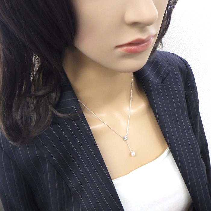 タサキ 田崎真珠 TASAKI ネックレス フラワーモチーフ スウィング ドロップ 1ポイント パール 6.5mm珠 K18WG 【中古】