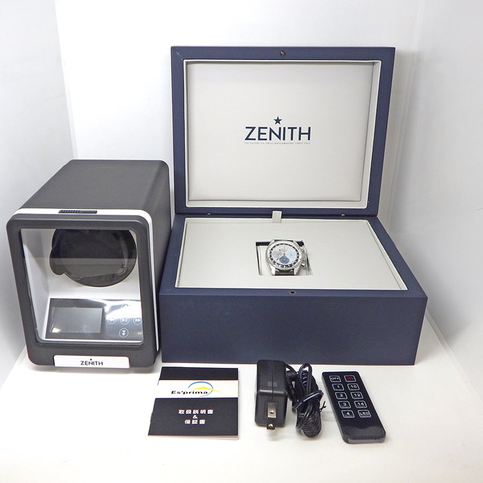 ゼニス ZENITH 腕時計 クロノマスター オリジナル 38mm 16.3200.3600/02.C907 573003 デイト クロノグラフ スモールセコンド 裏スケ 夜光針 9ポイント ダイヤインデックス ダイヤラグ ホワイト/ブルー シェル文字盤 SS レザーベルト 自動巻き 【中古】