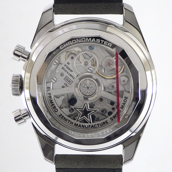 ゼニス ZENITH 腕時計 クロノマスター オリジナル 38mm 16.3200.3600/02.C907 573003 デイト クロノグラフ スモールセコンド 裏スケ 夜光針 9ポイント ダイヤインデックス ダイヤラグ ホワイト/ブルー シェル文字盤 SS レザーベルト 自動巻き 【中古】