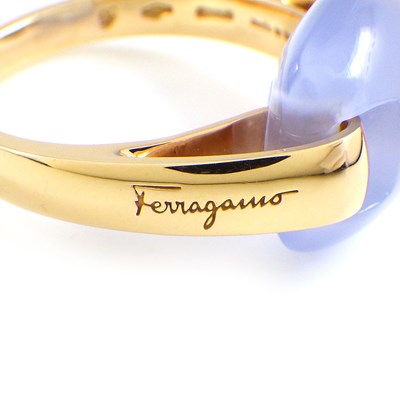 サルヴァトーレ・フェラガモ Salvatore Ferragamo リング カボションカット ブルーレースアゲート K18PG 13号 【中古】