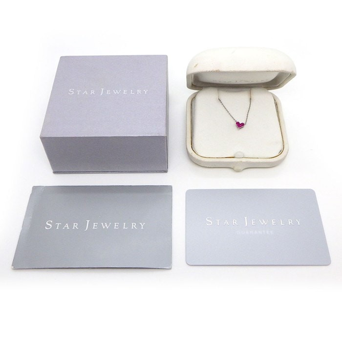 スタージュエリー STAR JEWELRY ネックレス ミステリアスハート 3ポイント プリンセスカット ルビー 計0.25ct K18WG 【箱・保付き】 【中古】