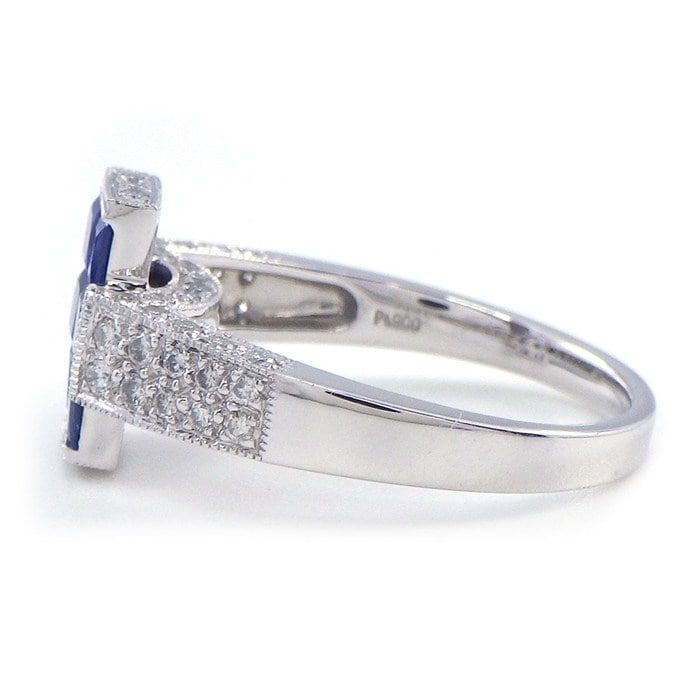 【スクエアカットサファイア ダイヤモンド】 リング 6ポイント スクエアカット サファイア 計1.15ct パヴェ ダイヤモンド 計0.50ct PT900 14号 【中古】