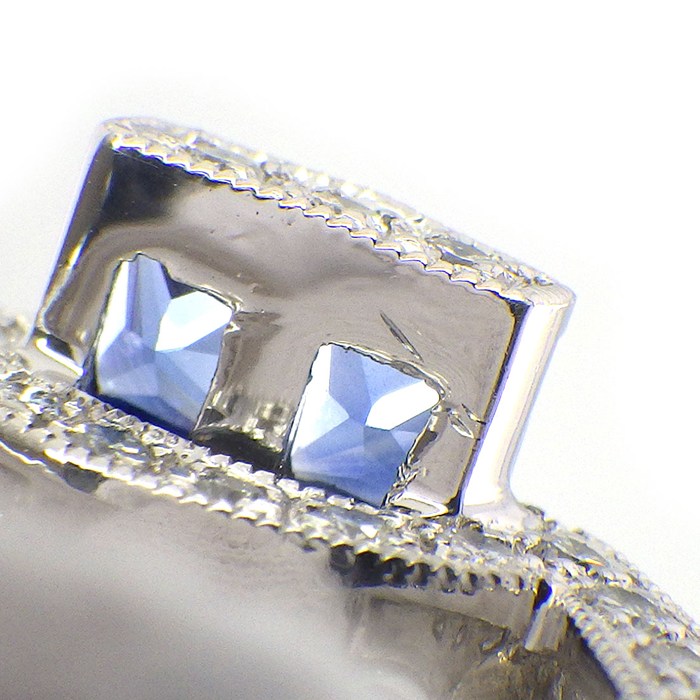【スクエアカットサファイア ダイヤモンド】 リング 6ポイント スクエアカット サファイア 計1.15ct パヴェ ダイヤモンド 計0.50ct PT900 14号 【中古】