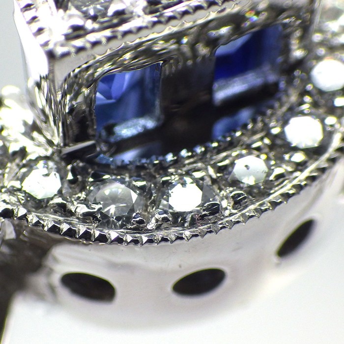 【スクエアカットサファイア ダイヤモンド】 リング 6ポイント スクエアカット サファイア 計1.15ct パヴェ ダイヤモンド 計0.50ct PT900 14号 【中古】
