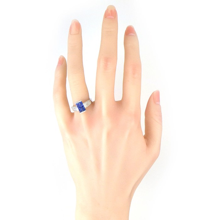 【スクエアカットサファイア ダイヤモンド】 リング 6ポイント スクエアカット サファイア 計1.15ct パヴェ ダイヤモンド 計0.50ct PT900 14号 【中古】