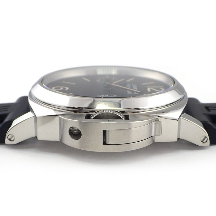 パネライ PANERAI 腕時計 ルミノールマリーナ 8デイズ アッチャイオ PAM00590 ブラック文字盤 夜光針/インデックス スモールセコンド ラバーベルト SS 手巻き 【中古】