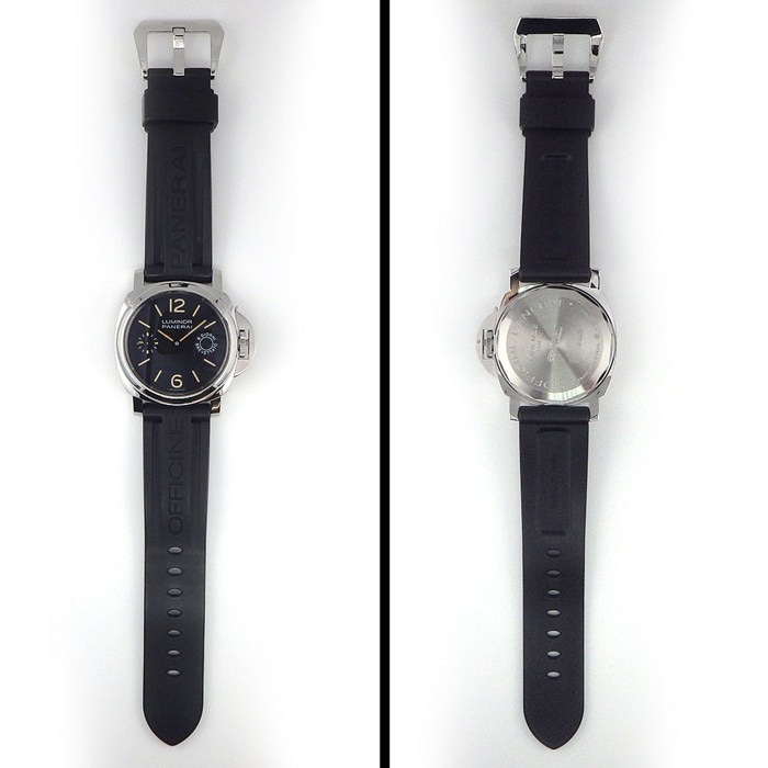 パネライ PANERAI 腕時計 ルミノールマリーナ 8デイズ アッチャイオ PAM00590 ブラック文字盤 夜光針/インデックス スモールセコンド ラバーベルト SS 手巻き 【中古】