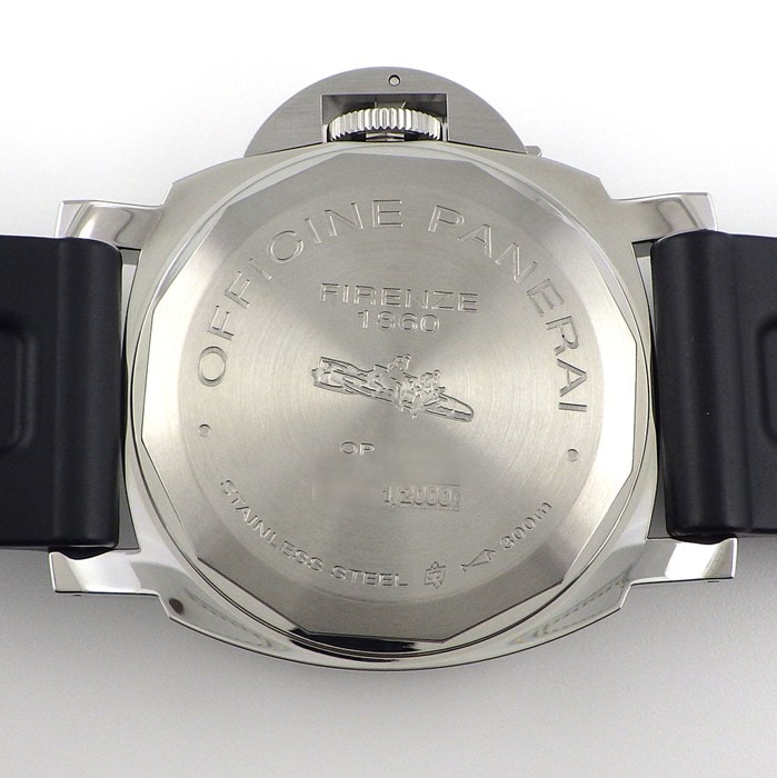パネライ PANERAI 腕時計 ルミノールマリーナ 8デイズ アッチャイオ PAM00590 ブラック文字盤 夜光針/インデックス スモールセコンド ラバーベルト SS 手巻き 【中古】