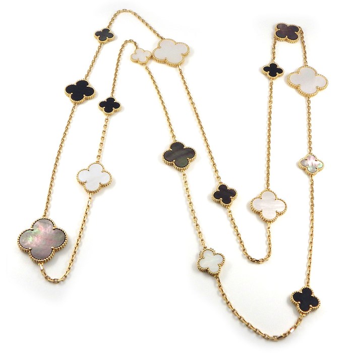 ヴァンクリーフ＆アーペル Van Cleef & Arpels ロングネックレス マジック アルハンブラ 16モチーフ VCARD79400 グレー シェル ホワイト シェル オニキス K18YG 白 【箱・保付き】 【中古】