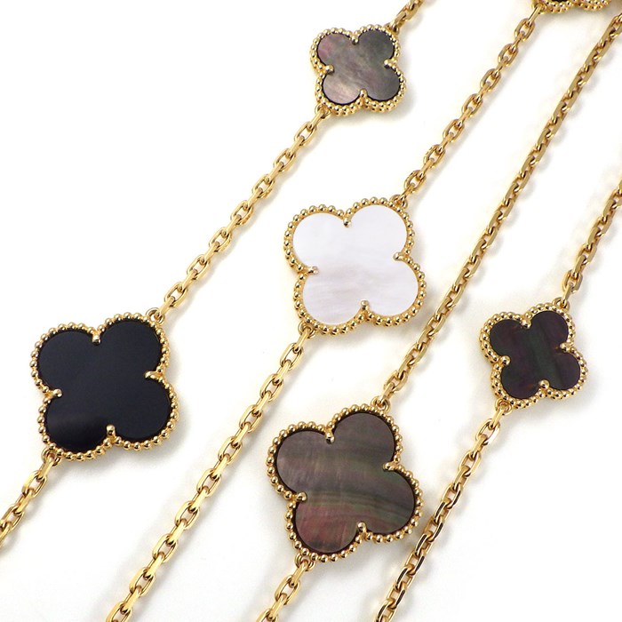 ヴァンクリーフ＆アーペル Van Cleef & Arpels ロングネックレス マジック アルハンブラ 16モチーフ VCARD79400 グレー シェル ホワイト シェル オニキス K18YG 白 【箱・保付き】 【中古】
