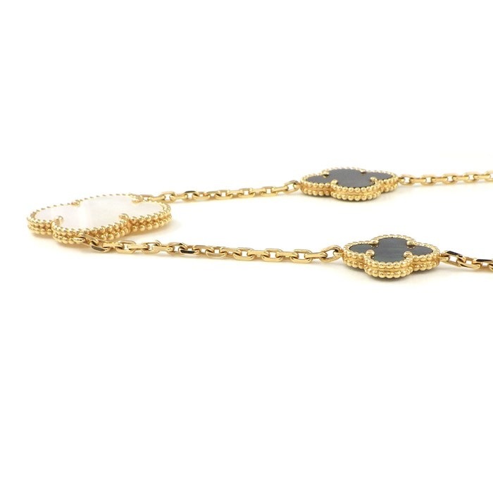 ヴァンクリーフ＆アーペル Van Cleef & Arpels ロングネックレス マジック アルハンブラ 16モチーフ VCARD79400 グレー シェル ホワイト シェル オニキス K18YG 白 【箱・保付き】 【中古】