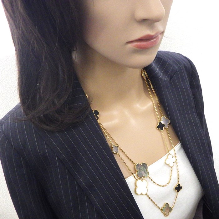 ヴァンクリーフ＆アーペル Van Cleef & Arpels ロングネックレス マジック アルハンブラ 16モチーフ VCARD79400 グレー シェル ホワイト シェル オニキス K18YG 白 【箱・保付き】 【中古】