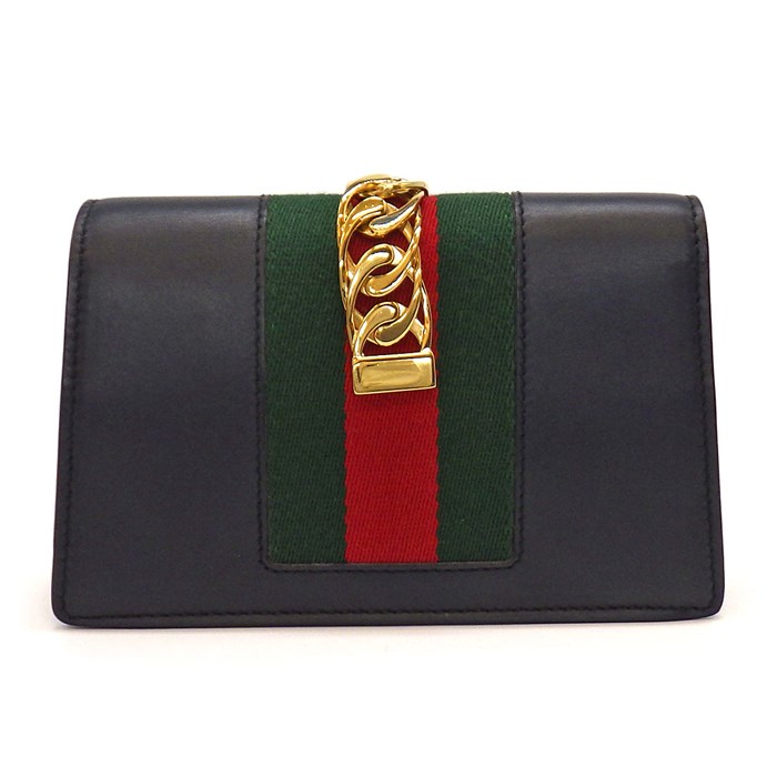 グッチ GUCCI ショルダーバッグ シルヴィ スーパーミニバッグ 494646 ブラック レザー ゴールド金具 【中古】