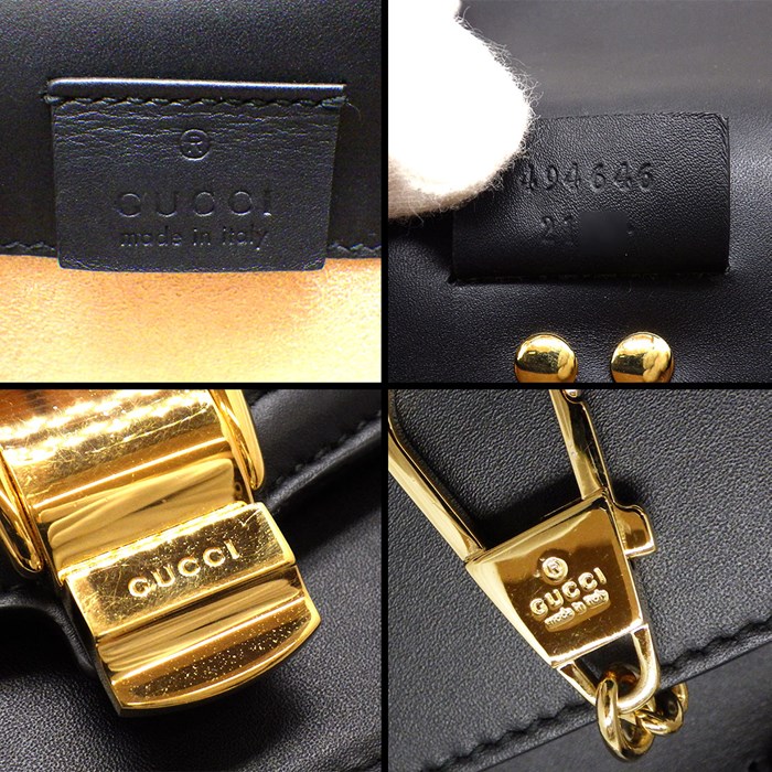 グッチ GUCCI ショルダーバッグ シルヴィ スーパーミニバッグ 494646 ブラック レザー ゴールド金具 【中古】