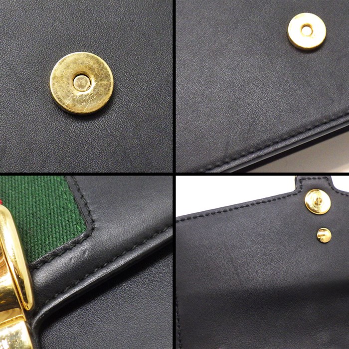 グッチ GUCCI ショルダーバッグ シルヴィ スーパーミニバッグ 494646 ブラック レザー ゴールド金具 【中古】