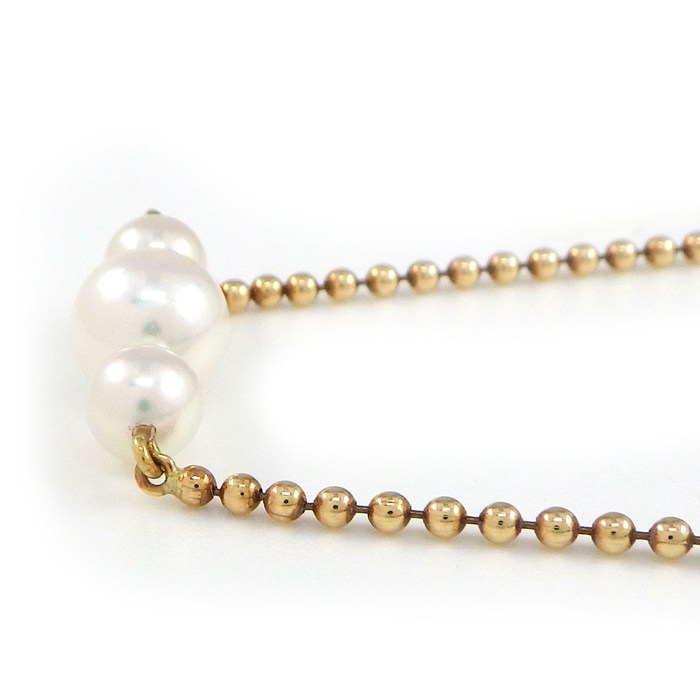 ミキモト MIKIMOTO ネックレス ボールチェーン 3ポイント アコヤパール 4.0-6.0mm珠 K18YG 【中古】
