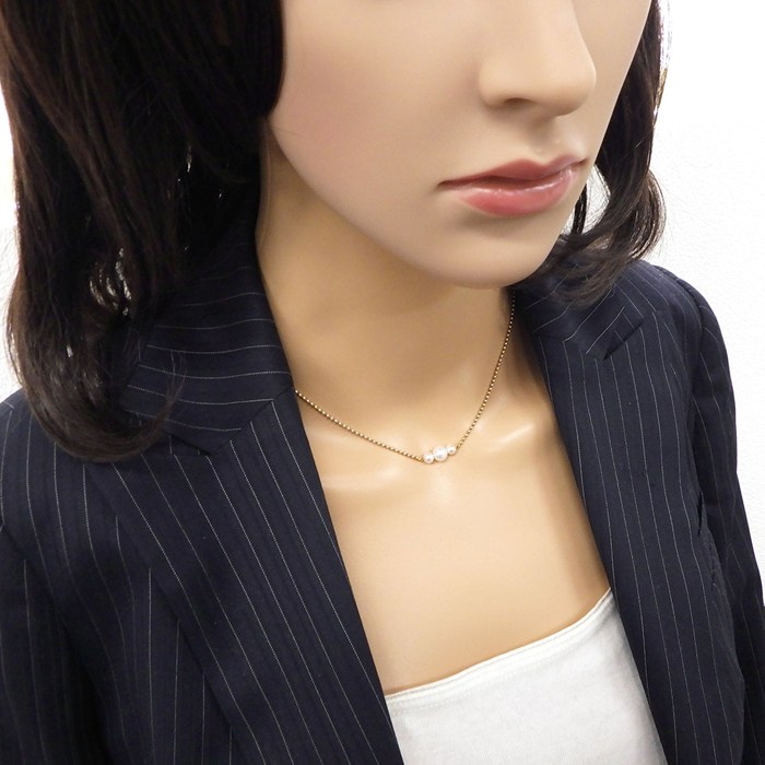 ミキモト MIKIMOTO ネックレス ボールチェーン 3ポイント アコヤパール 4.0-6.0mm珠 K18YG 【中古】