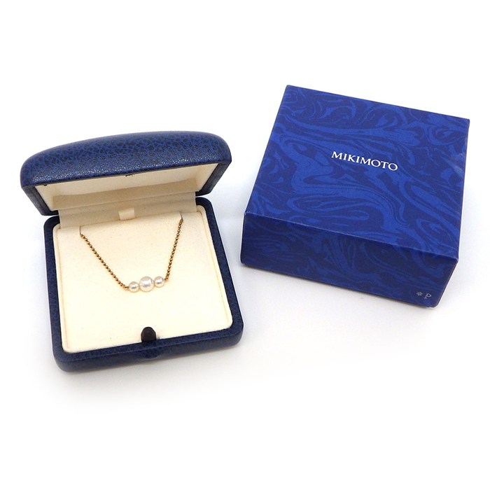 ミキモト MIKIMOTO ネックレス ボールチェーン 3ポイント アコヤパール 4.0-6.0mm珠 K18YG 【中古】