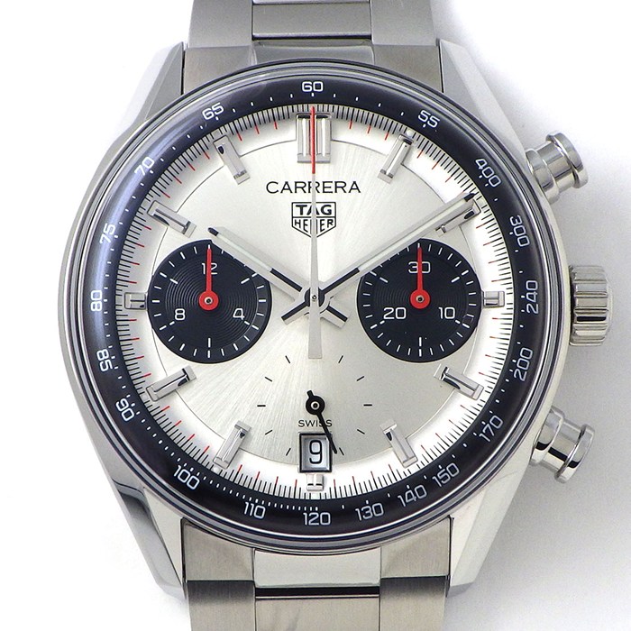 タグ・ホイヤー TAG Heuer 腕時計 カレラ クロノグラフ CBS2216.BA0048 デイト スモールセコンド 裏スケ 夜光インデックス 夜光針 サンレイ シルバー/ブラック文字盤 SS 自動巻き 【箱・保付き】 【中古】