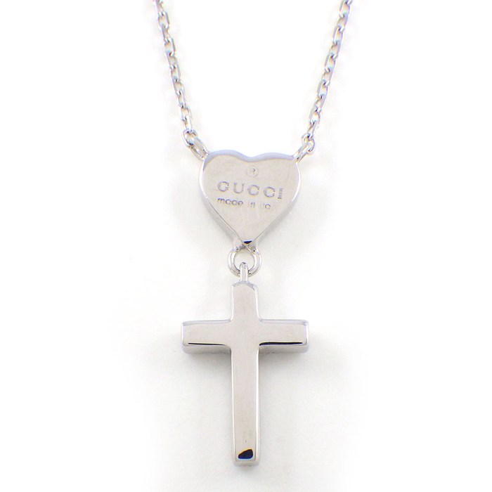 グッチ GUCCI ネックレス ハート クロス ダイヤモンド K18WG 【中古】