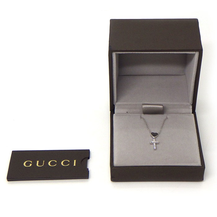 グッチ GUCCI ネックレス ハート クロス ダイヤモンド K18WG 【中古】