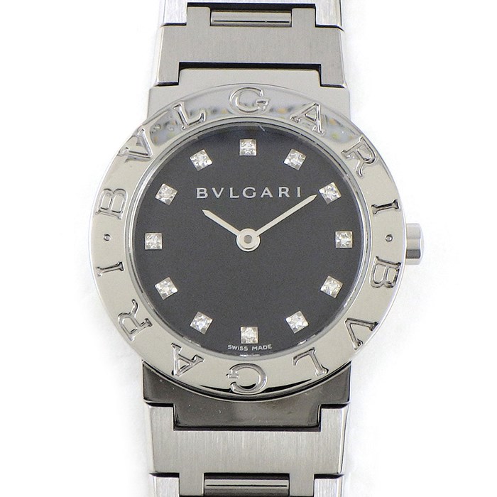 ブルガリ BVLGARI 腕時計 ブルガリ・ブルガリ BB26SS/12 12ポイント ダイヤモンドインデックス ロゴベゼル ブラック文字盤 SS クオーツアナログ 【中古】